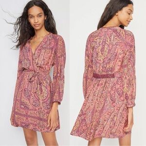 Anthropologie Tiny Odetta Mini Dress Size Small Vintage Inspired Faux Wrap Fall